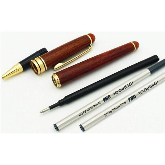Genuine Rosewood Ballpoint Pen Writing Set - Extra 2 Black Ink Refills - Fancy - Picture 7 of 8